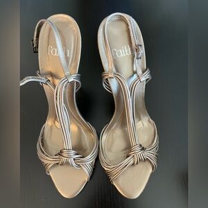 Faith Gold Heeled Evening Sandals, size 7
